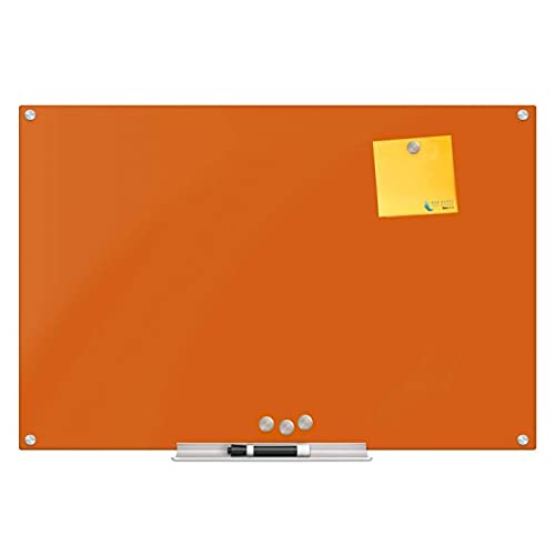 Frameless Magnetic Glass Whiteboard 36x48 Inches - Peach Surface Dry Erase Board with Magnets, Markers, Tray & Eraser for Home Office, Classroom & Conference Room by Fab Glass and Mirror