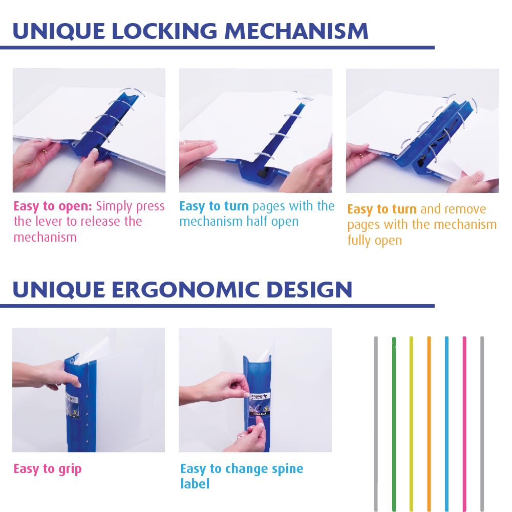Exacompta Guildhall Ergogrip 2-Ring A4 Binder - Blue | Durable School & Office Supplies for Organizing Documents & Papers