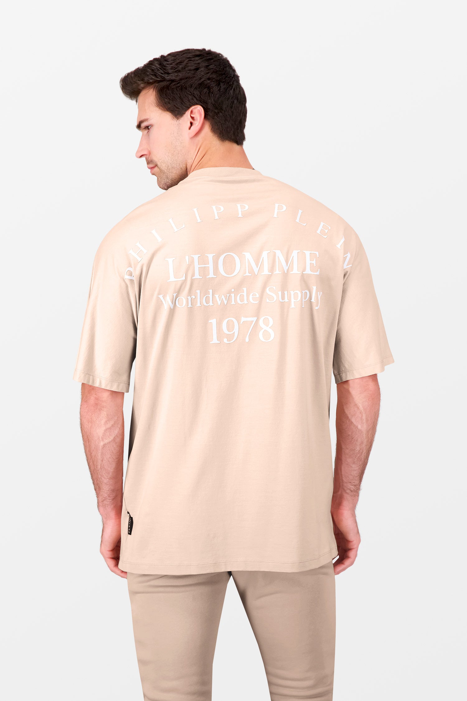 Philipp Plein Beige Round Neck Short Sleeve PP 1978 Graphic T-Shirt for Men - Casual Streetwear & Everyday Outfit