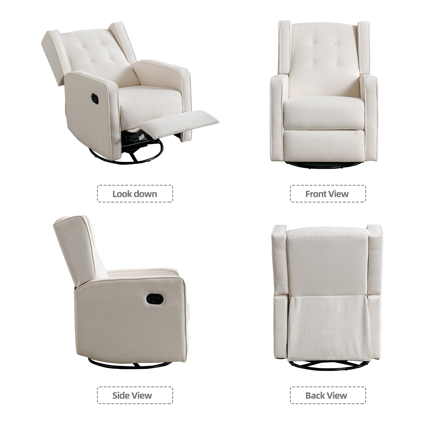 Swivel Rocker Recliner Chair - Manual Reclining Nursery Glider with Smooth Swivel Motion, White - Perfect for Baby Nurseries, Living Rooms & Breastfeeding Comfort