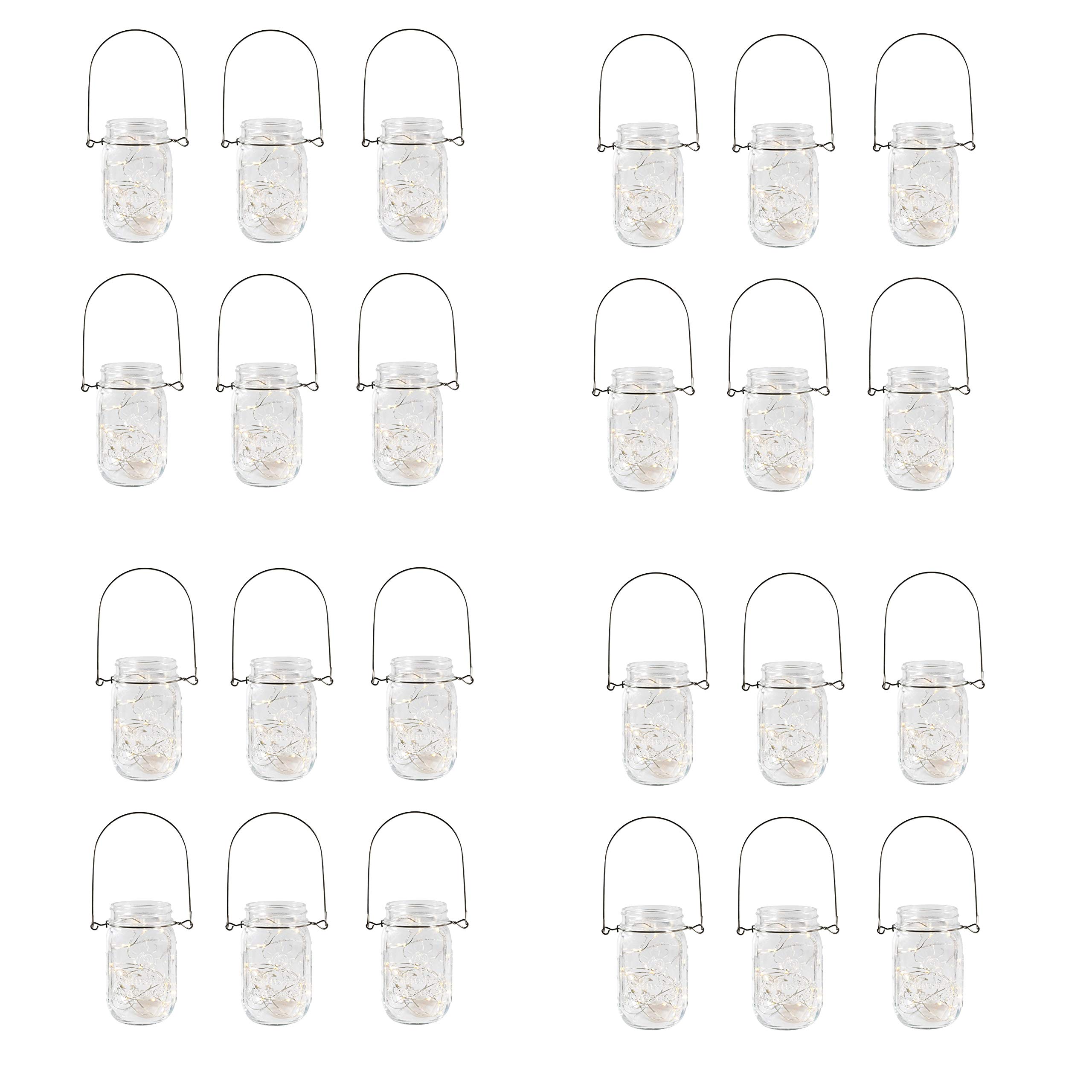 24-Pack Pint Glass Mason Jars with Hanging Hooks & LED Fairy Lights - Rustic Wedding Decor, DIY Home Crafts, Party Centerpieces, Garden Lighting