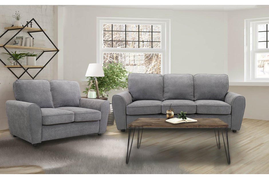 Bethany Collection Grey Sofa Set - Modern 3-Piece Living Room Furniture for Small Spaces | Perfect for Apartments, Condos & Cozy Homes