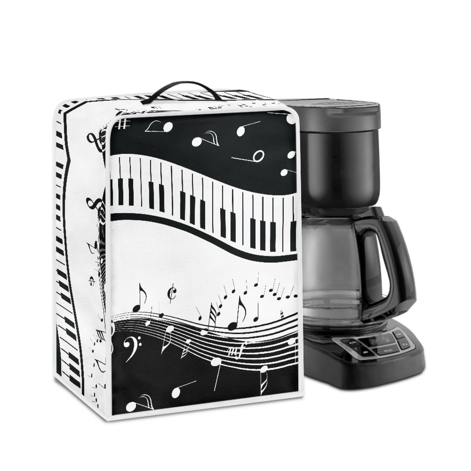 GLENLCWE White Music Note Coffee Maker Cover - Polyester Dust Cover with Top Handle, Foldable & Washable Kitchen Appliance Protector for Blender, Mixer, Juice Machines - Perfect for Home, Office & Cafe Use