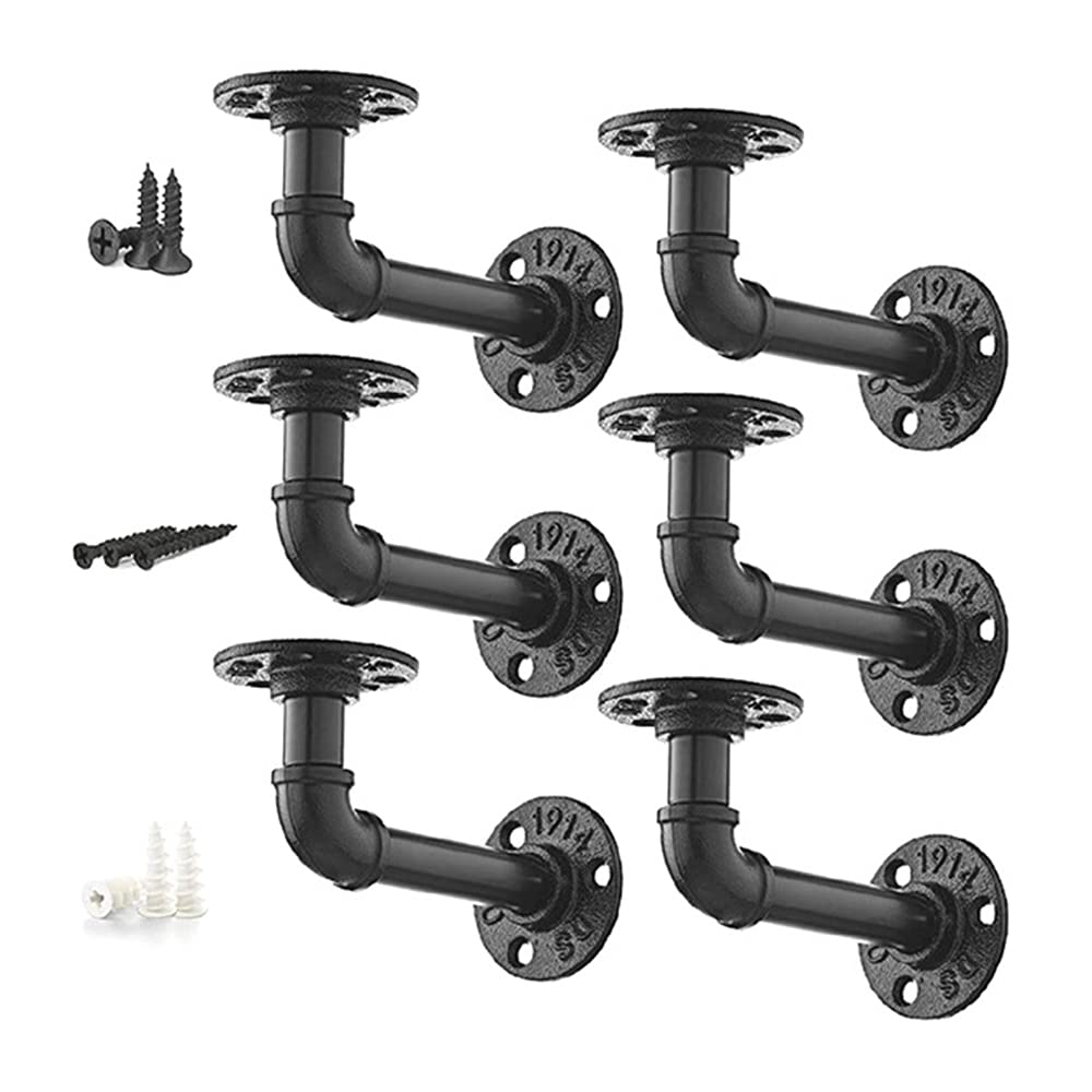 (6 Pcs) Black L-Shaped Shelf Brackets - Heavy Duty Metal Floating Shelf Supports, Industrial Style Corner Braces with 3 Hole Flange & Screws Included - Perfect for Wall Mounted Shelves, Bookcases, Kitchen Storage & Home Decor Organization