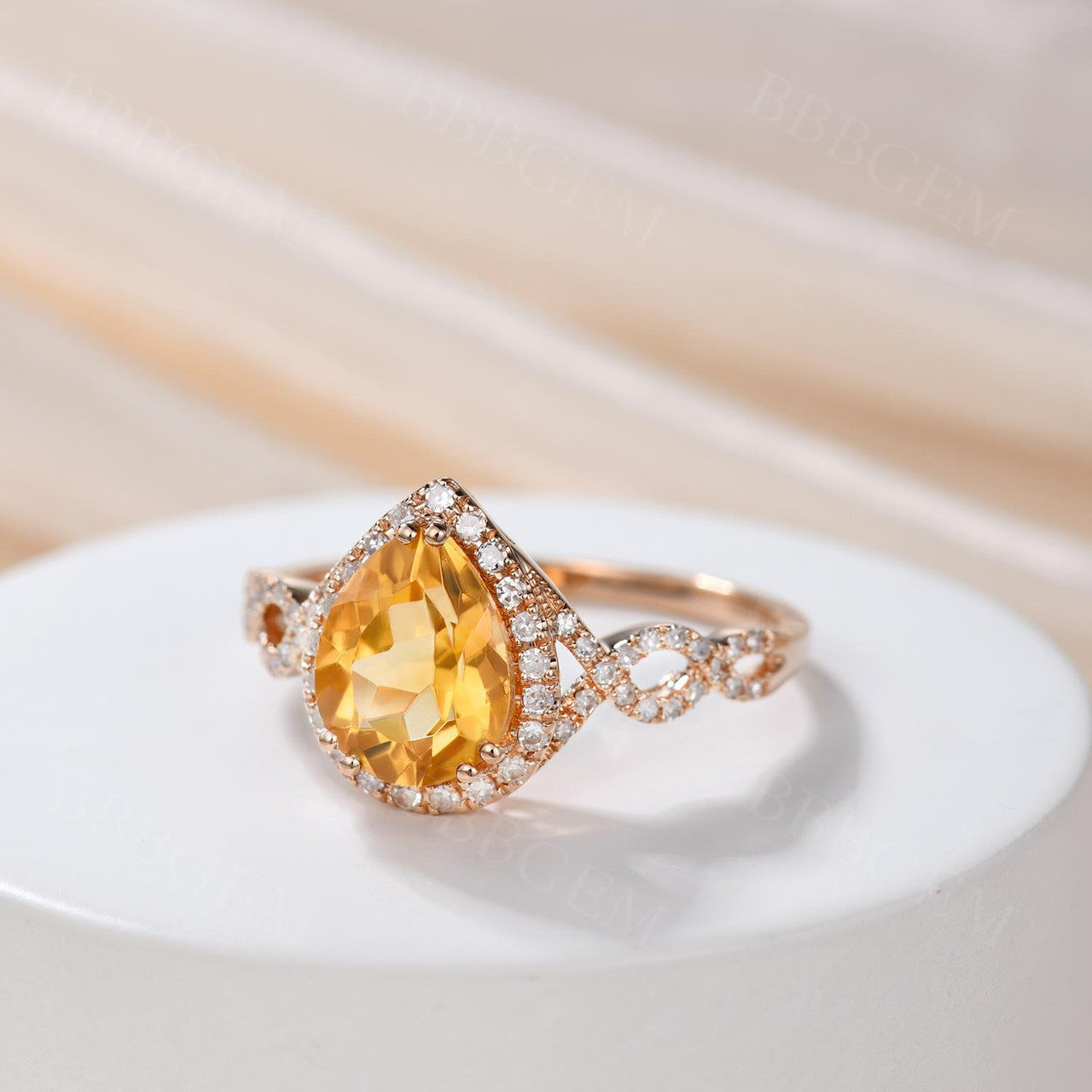 14K White Gold Yellow Citrine Engagement Ring - Handmade Pear Cut Halo Diamond Ring, 6x9mm November Birthstone Promise Ring for Women | Perfect for Proposals, Anniversaries & Special Occasions