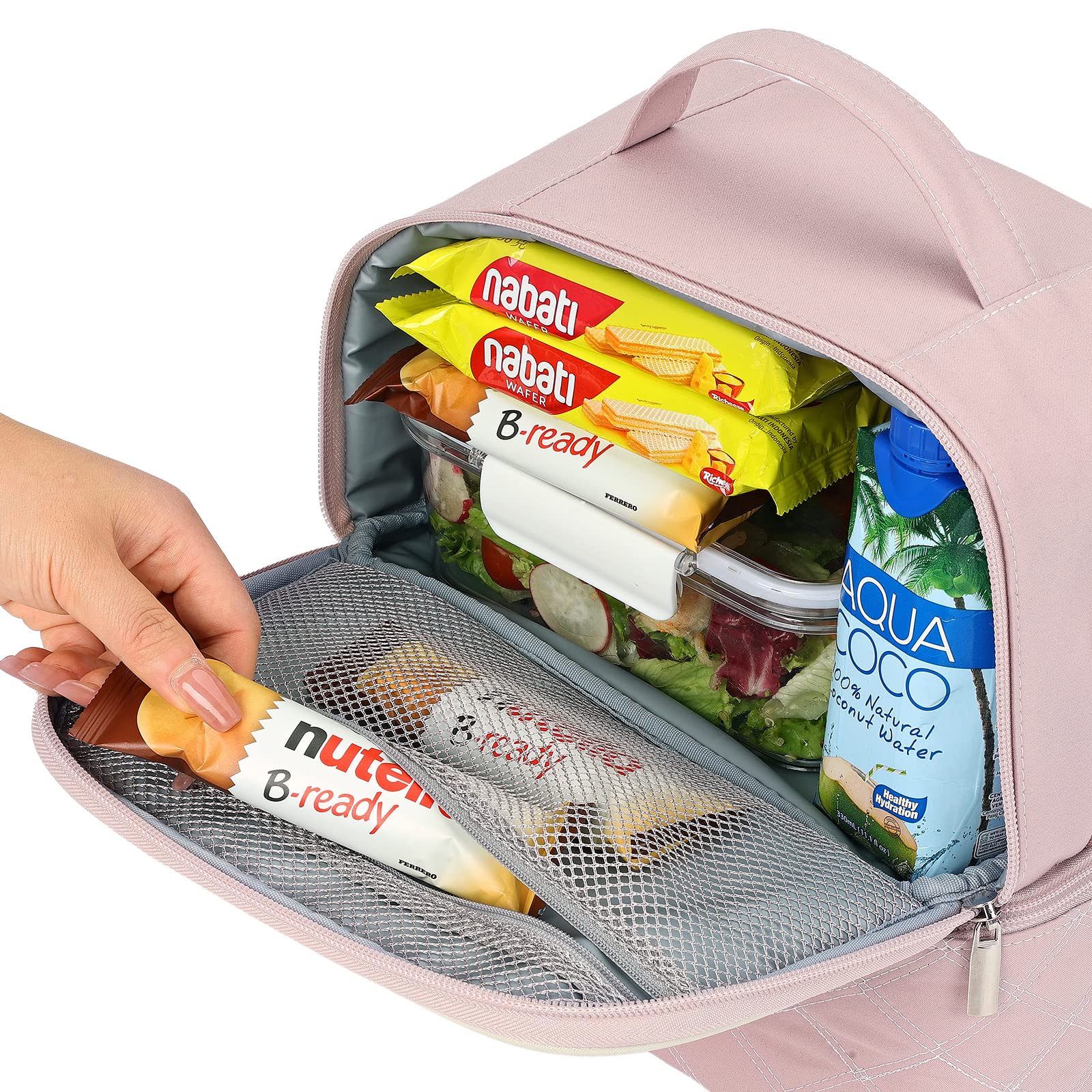 FINDCOZY Women's Insulated Lunch Bag - Double Deck Reusable Lunch Box for Work, School & Picnic - Thermal Food Container for Office, College & Outdoor Activities - Pink