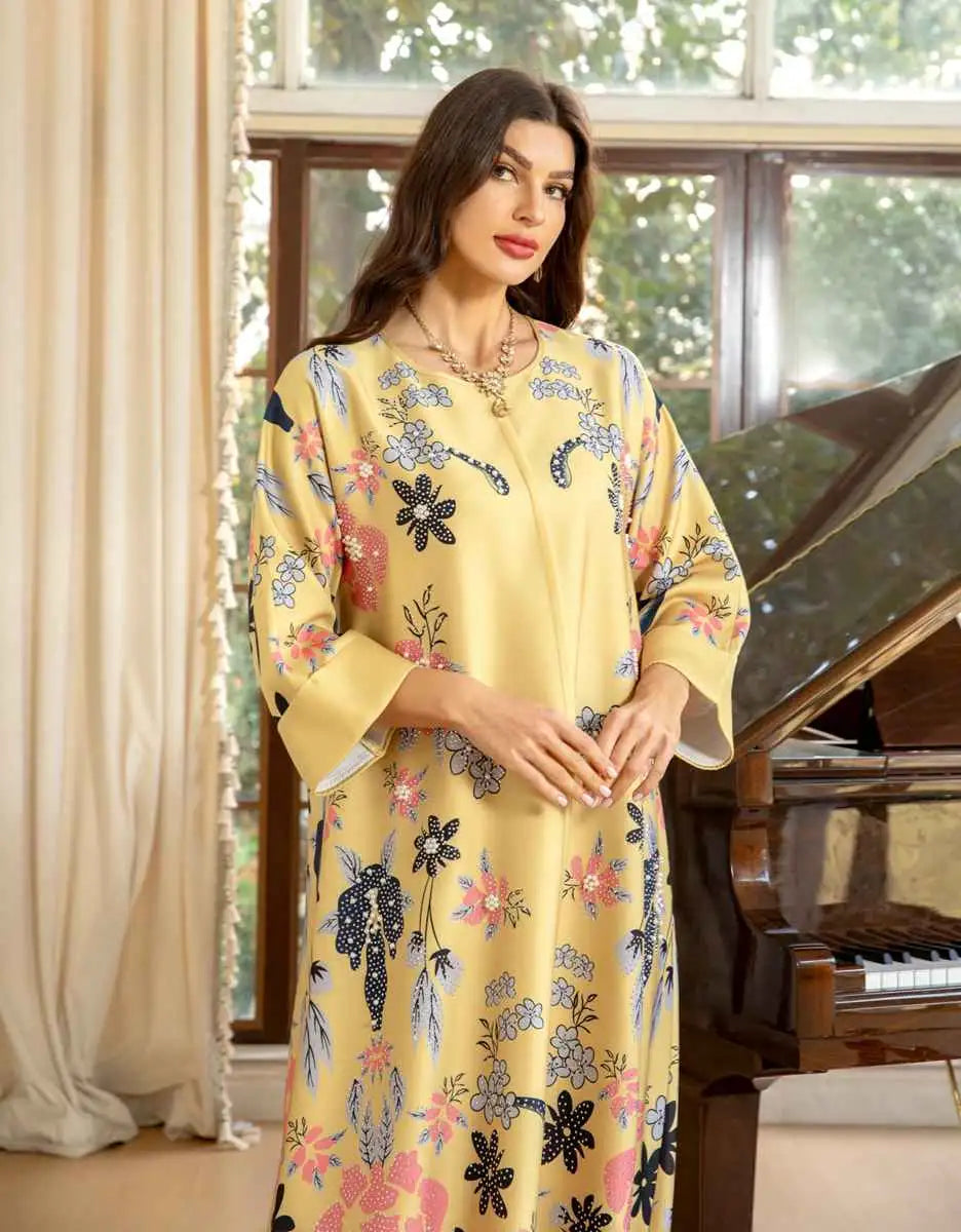 Hotfix Rhinestone Eid Dress - Elegant Burnout Caftan Kaftan for Women | Perfect for Eid Celebrations, Weddings & Special Occasions