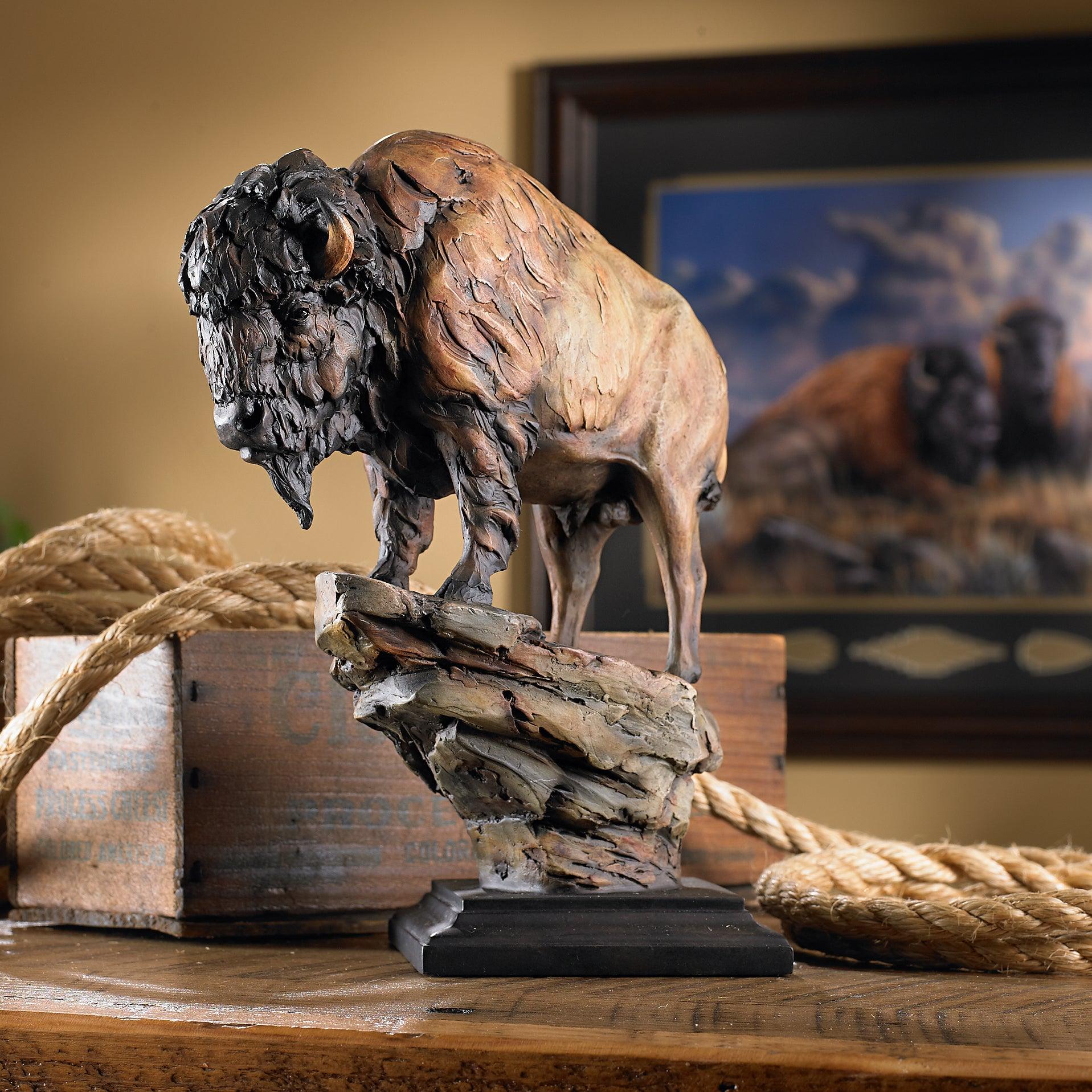 El Patron Bison Sculpture - Handcrafted Bison Statue for Home & Office Decor - Perfect for Western Theme, Ranch, or Cabin Decorating