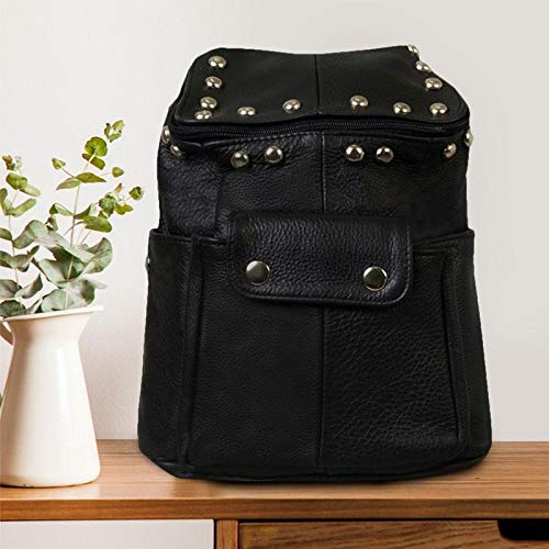 AFONIE Genuine Cowhide Leather Bag for Women - Stylish Laptop Backpack, Travel Daypack & Shoulder Purse - Durable Work Bag & Fashionable Satchel - Perfect for Office, College, Business Trips & Daily Commute - Black