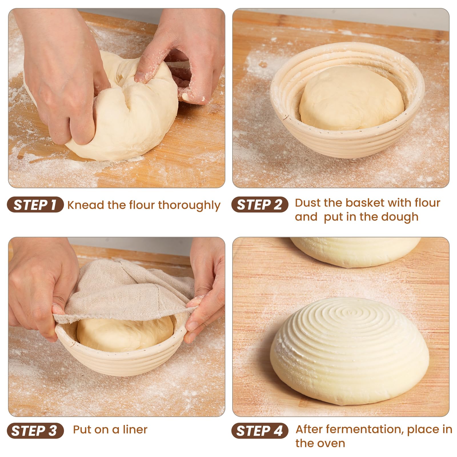 5 Inch Banneton Bread Proofing Basket Set of 6 - Kikcoin Mini Sourdough Bread Baking Supplies - Small Banneton Basket for Artisan Sourdough Bread Making - Perfect for Home Bakers & Professional Bakeries