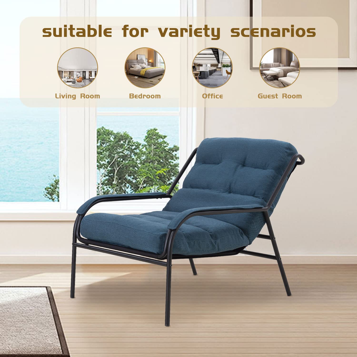 WILLIAMSPACE Navy Blue Upholstered Accent Chair - Comfortable Lounge Chaise with Arms for Living Room, Bedroom & Dorm - Plush Padded Cushion Sofa for Teens & Adults - Perfect for Reading, Relaxing & Lounging