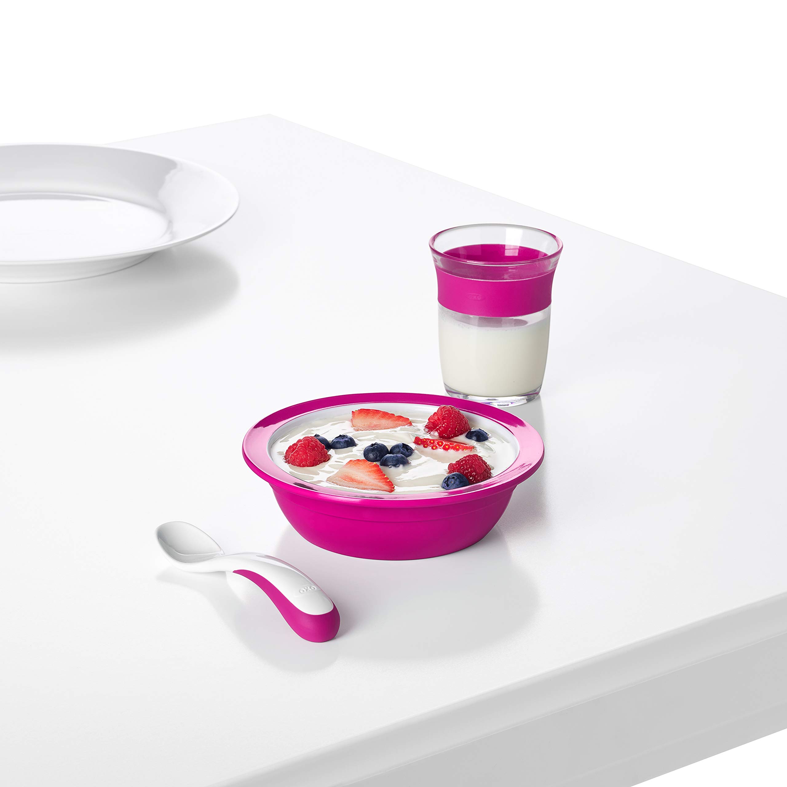 OXO Tot Melamine Bowl - BPA-Free, Durable & Dishwasher Safe Baby Feeding Bowl in Pink - Perfect for Toddlers, Kids & Baby-Led Weaning at Home or On-the-Go