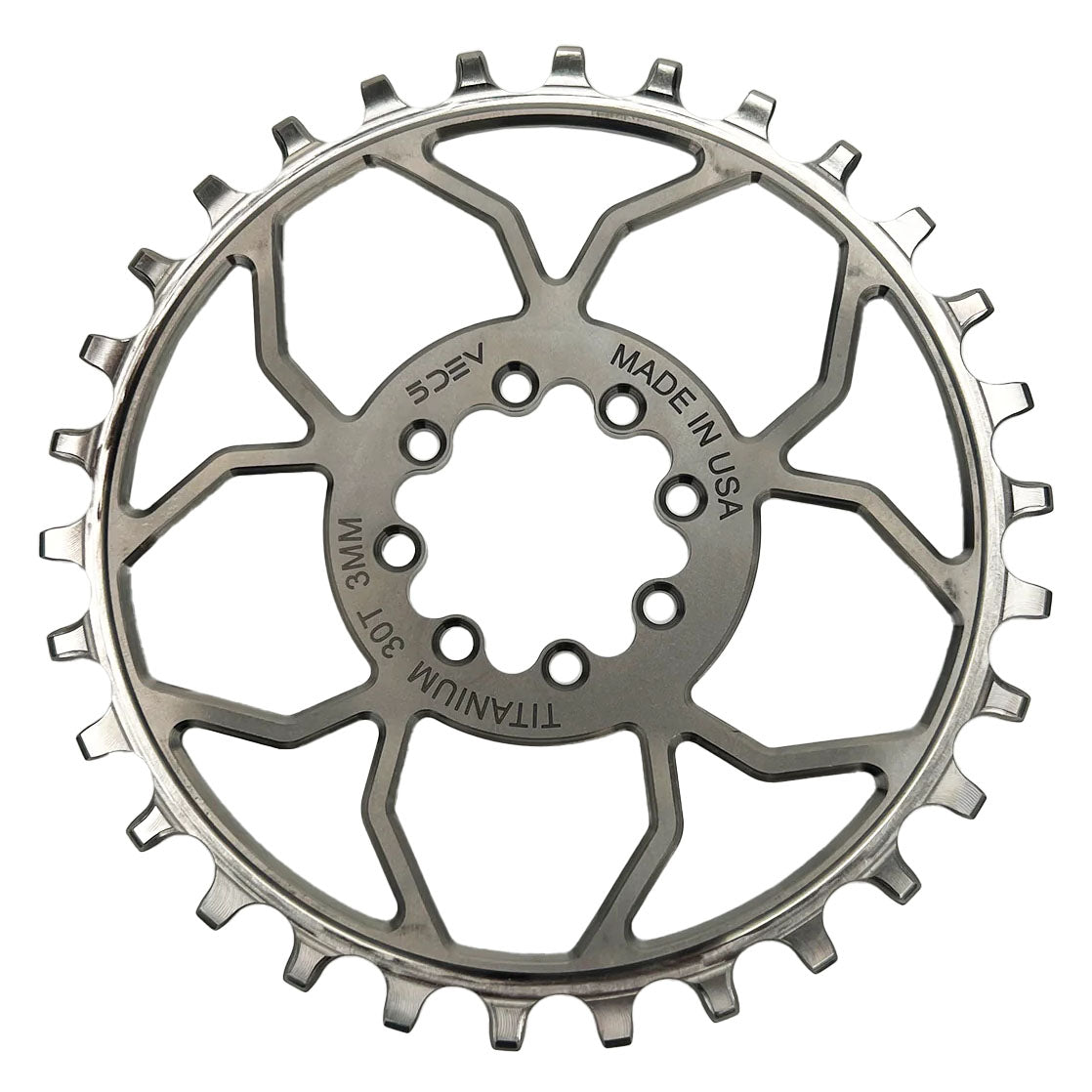 5Dev Titanium 8 Bolt Chainring - 3mm Offset, 32T, Raw/Silver Finish | Lightweight & Durable Bike Chainring for Road & Mountain Bikes | Perfect for Cycling Enthusiasts & Professional Riders