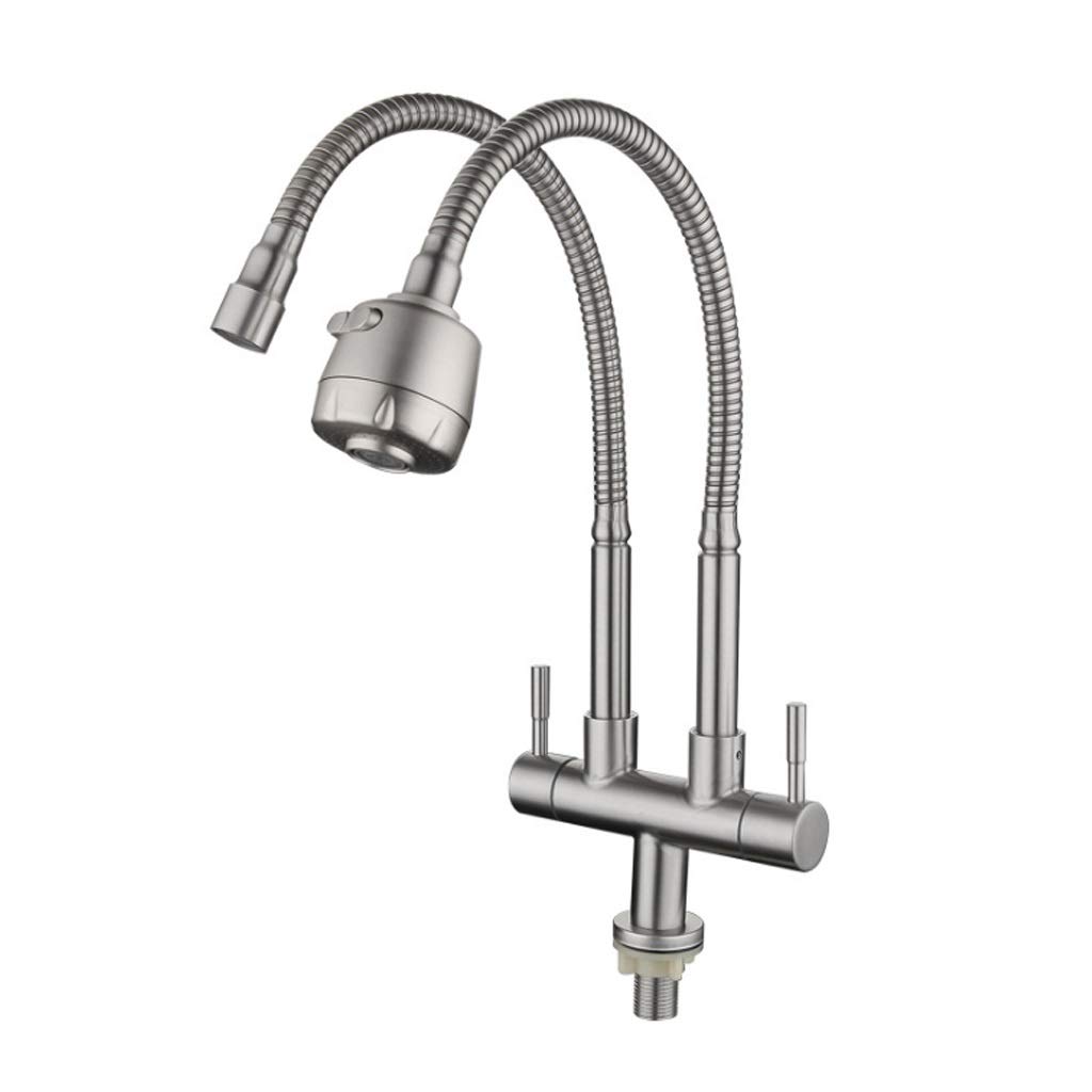 ZCX Stainless Steel Double Handle Rotating Kitchen Sink Mixer Tap - Dual Pipe Faucet for Modern Kitchens | Perfect for Washing Dishes, Food Prep & Cleaning