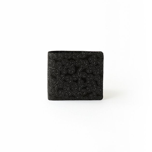 Japanese Deerskin Leather Fold Wallet with Urushi Lacquer - Arabesque Gray Black Pattern | Handmade in Japan | Premium Gift for Men & Women | Perfect for Travel, Business & Everyday Use