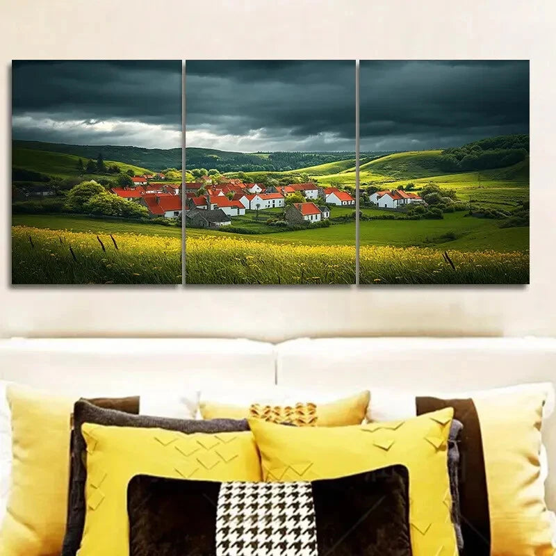 3-Piece Red Roof Village Wall Art Set - Framed Canvas Prints 40x60cm (16x24in) | High Quality Australian Made Home Decor | Perfect for Living Room, Bedroom or Office Decoration
