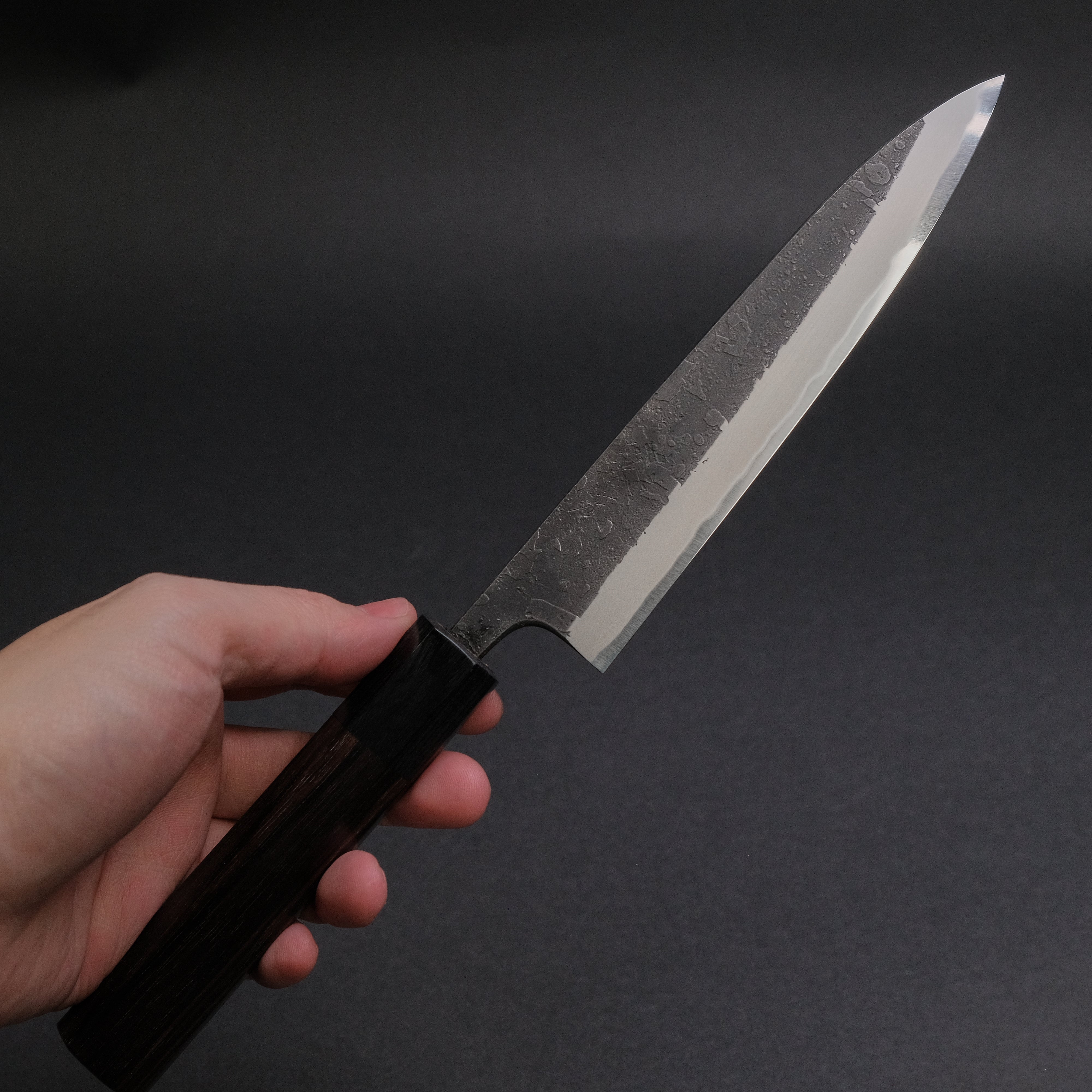 Premium Toshihiro Wakui Kurouchi Nashiji Blue #2 Petty Knife 150mm with Ebony Handle - Japanese Chef Knife for Slicing, Trimming & Precision Cutting - Perfect for Home Cooks & Professional Chefs
