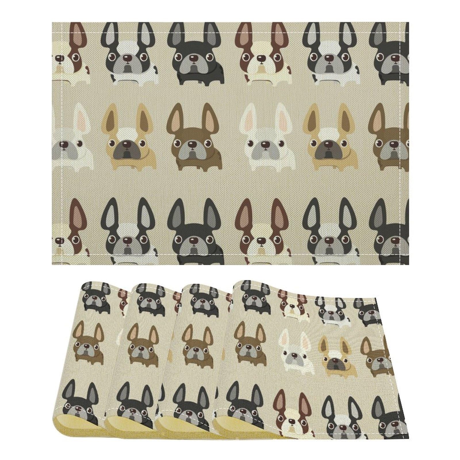 French Bulldog Non-Slip Heat Resistant Placemats Set of 4 - Cute Kitchen Table Mats for Dining Room Decor, Dog Lover Gifts, Perfect for Home, Office or Party Use