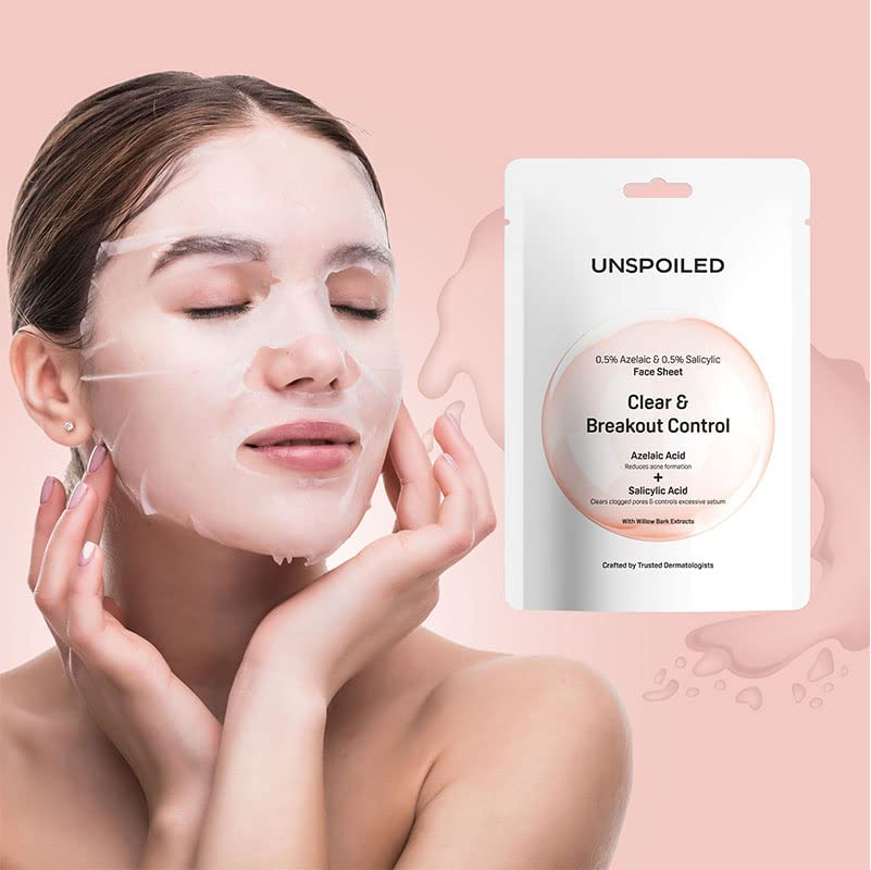 UNSPOILED 0.5% Azelaic Acid + 0.5% Salicylic Acid Acne Treatment Face Mask with Willow Bark Extract | Reduces Breakouts, Brightens Skin & Controls Oil | For Oily & Acne-Prone Skin | Daily Skincare Routine (1 Pack)