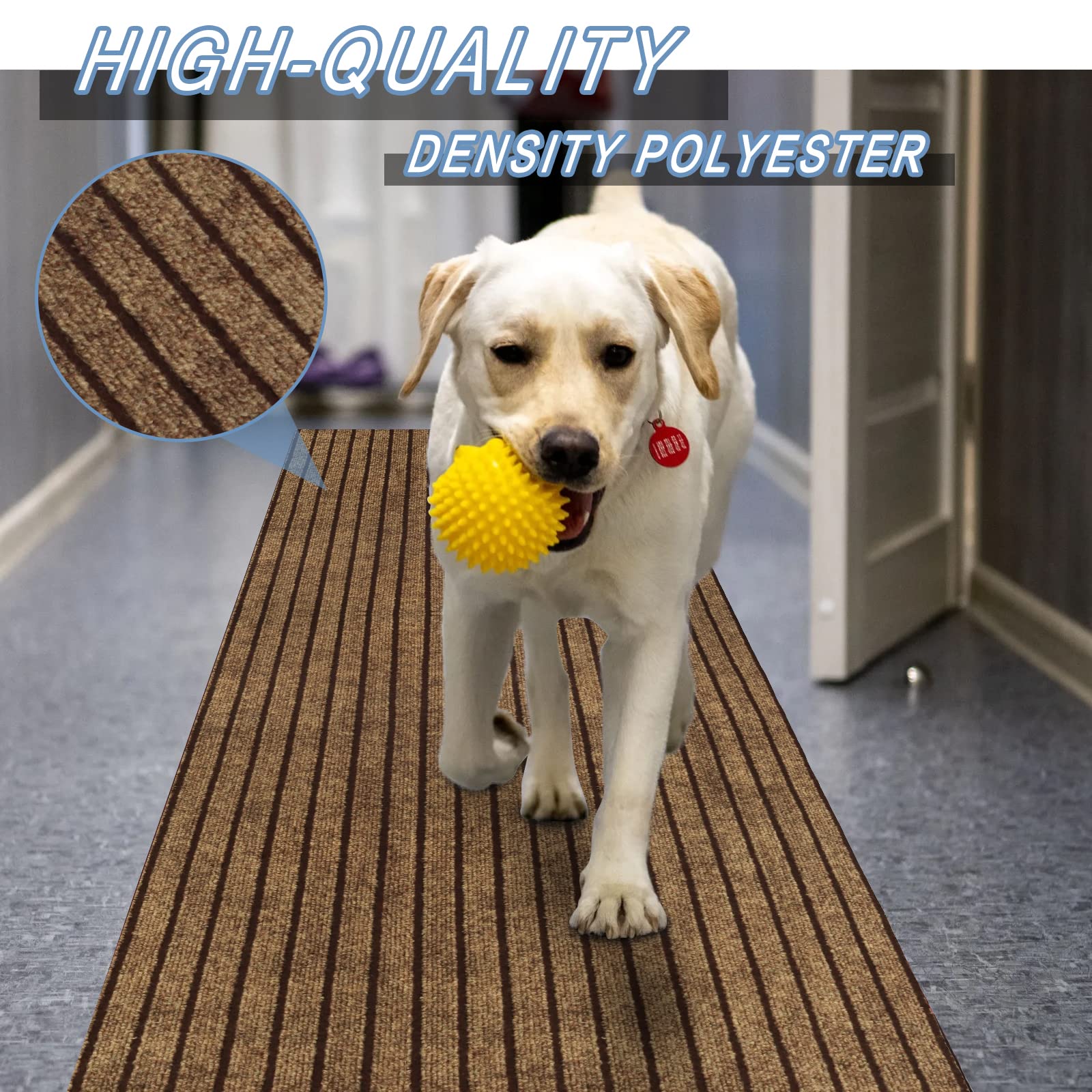 **FREADEM Runner Rugs 4' x 26' Indoor Outdoor Carpet Runner – Non-Slip Rubber Backing, Brown Stripe – Perfect for Hallway, Balcony, Garage, Entryway & Stairs**    *(Use Cases: Ideal for high-traffic areas, home decor, commercial spaces, and outdoor patios.)*