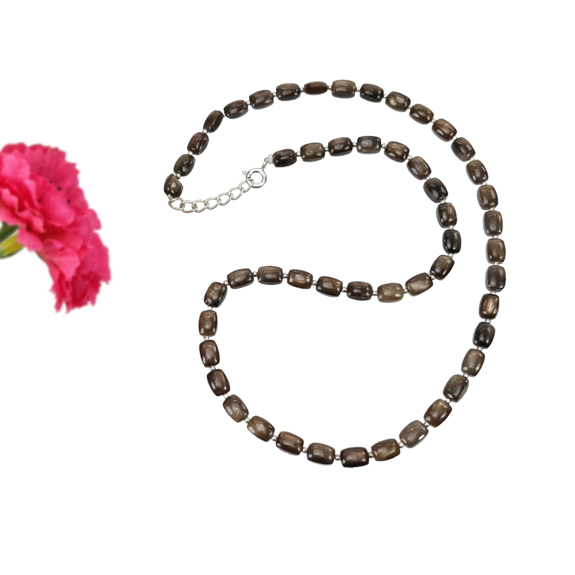 Natural Untreated Golden Brown Chocolate Sapphire Gemstone Necklace - 94.15cts Cushion Cut 925 Sterling Silver Jewelry (7x5mm, 18