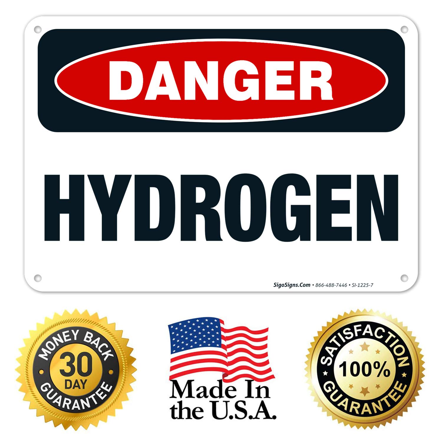Danger Hydrogen Sign - OSHA Compliant 10x7 Inches Rust-Free .040 Aluminum Safety Sign, Fade Resistant for Indoor & Outdoor Use - Made in USA | Ideal for Laboratories, Industrial Facilities & Hazardous Material Storage Areas