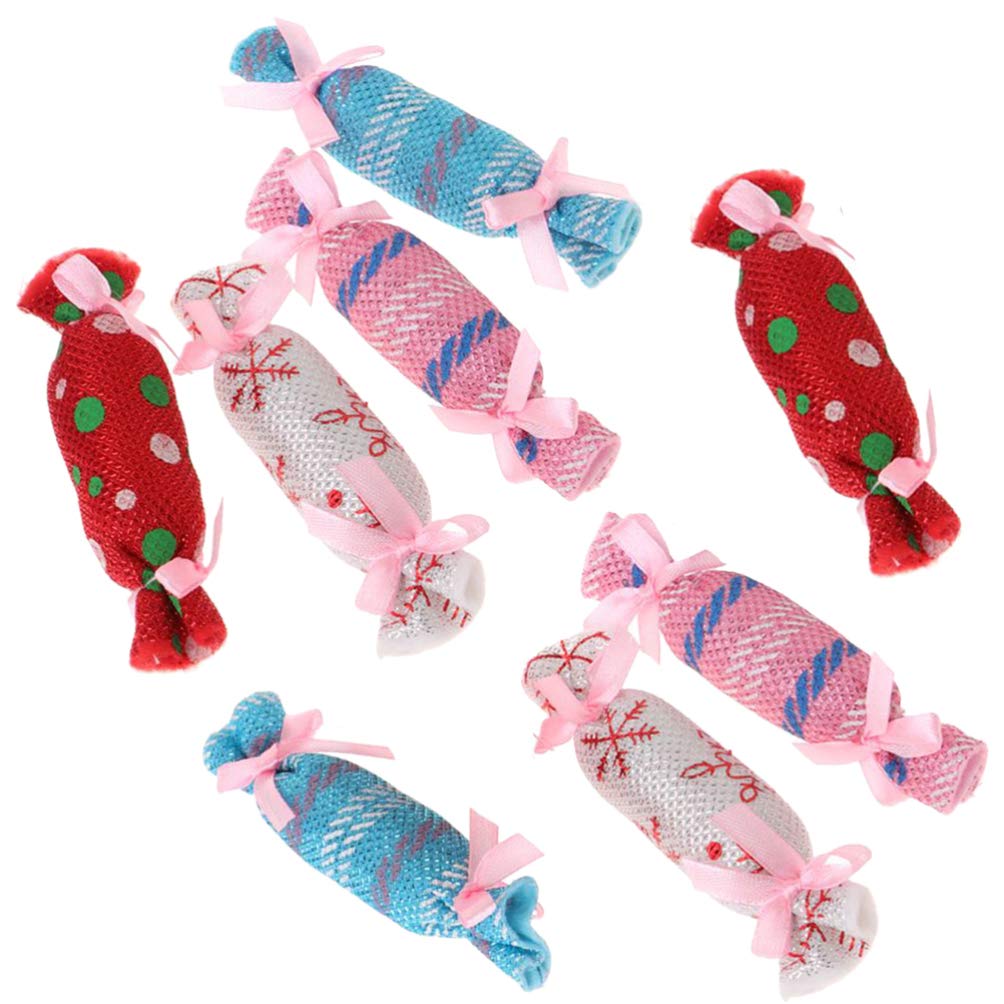 AMOSFUN Christmas Pet Toys: 8pcs Plush Candy Shape Chewing Biting Teeth Toy for Dogs & Cats, Vocal Interactive Puppy Cat Supplies, Perfect for Xmas Gifts & Playtime Fun