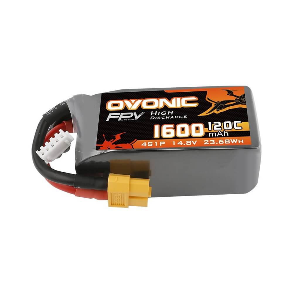 Ovonic 14.8V 1600mAh 4S 120C LiPo Battery with XT60 Plug - High Performance FPV Racing Drone Battery for Quadcopters, RC Drones and Aerial Photography