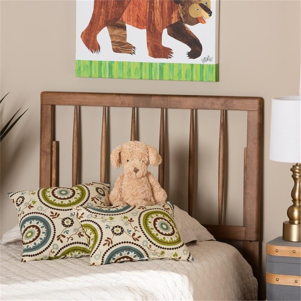 BOWERY HILL Modern Rubber Wood Twin Size Headboard in Walnut - Solid Wood Bed Frame Headboard for Kids, Teens & Guest Rooms - Perfect for Bedroom Decor & Space Saving Solutions