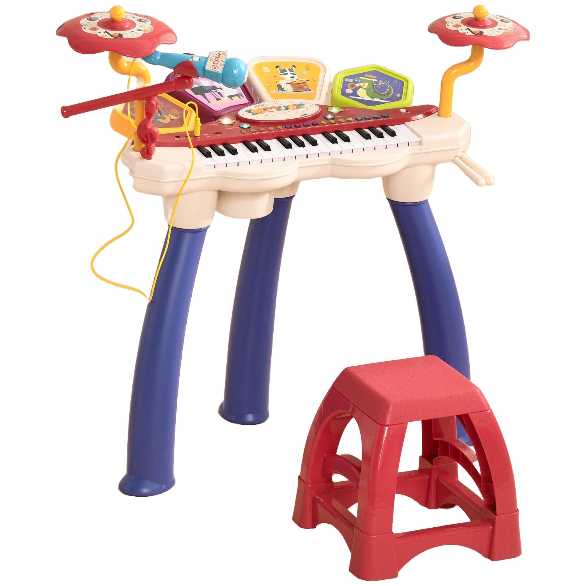 2 in 1 Kids Piano Keyboard with Drum Set - 32 Key Electronic Musical Instrument with Multiple Sounds, Lights, Microphone, Stool, MP3 & USB Port - Auto Hibernation Function - Perfect Musical Toy Gift for Toddlers, Girls & Boys - Ideal for Birthday, Christmas & Early Childhood Music Education