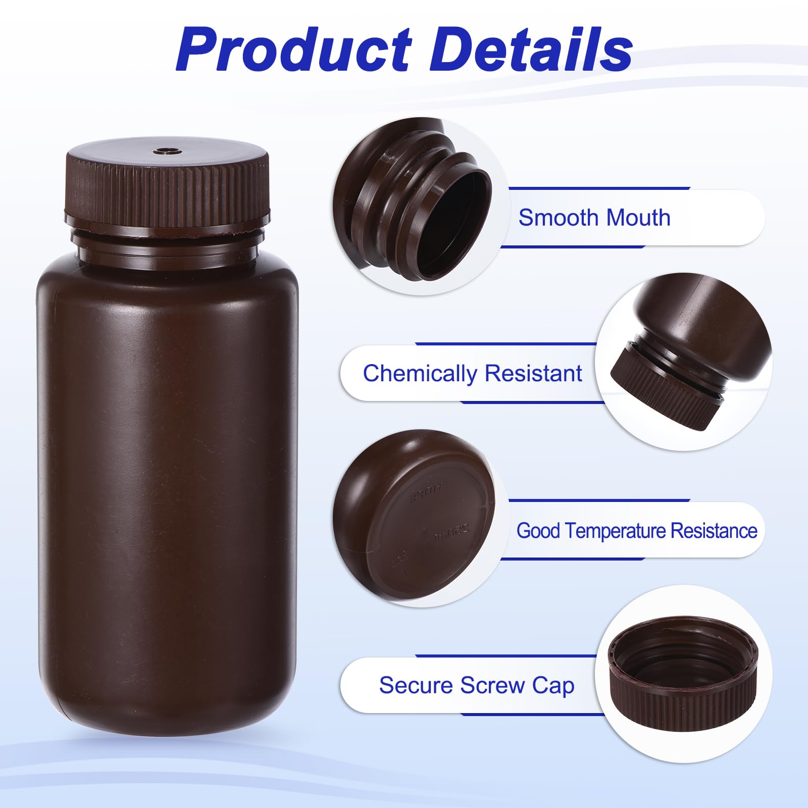 12 Pack 250ml Amber Reagent Bottles with Screw Caps - PE Wide Mouth Round Bottles for Lab, Water, Reagent Liquids & Solid Sample Storage | Ideal for Chemistry Experiments, Scientific Research & DIY Projects