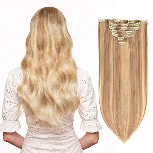 Clip in Hair Extensions 20 Inch Real Human Hair - 120g 7pcs Double Weft Thickened Silky Straight Ash Blonde to Lightest Blonde #18/613 - Perfect for Volume Boost, Length Extension, and Styling for Parties, Weddings, and Daily Wear