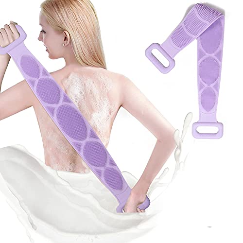 Exfoliating Silicone Back Scrubber for Shower - Double Sided Bath Brush with Long Handle, Body Washer & Massager - Perfect for Deep Cleaning, Exfoliation & Relaxation (Multicolor) - Ideal for Sensitive Skin, Spa Days & Hard-to-Reach Areas