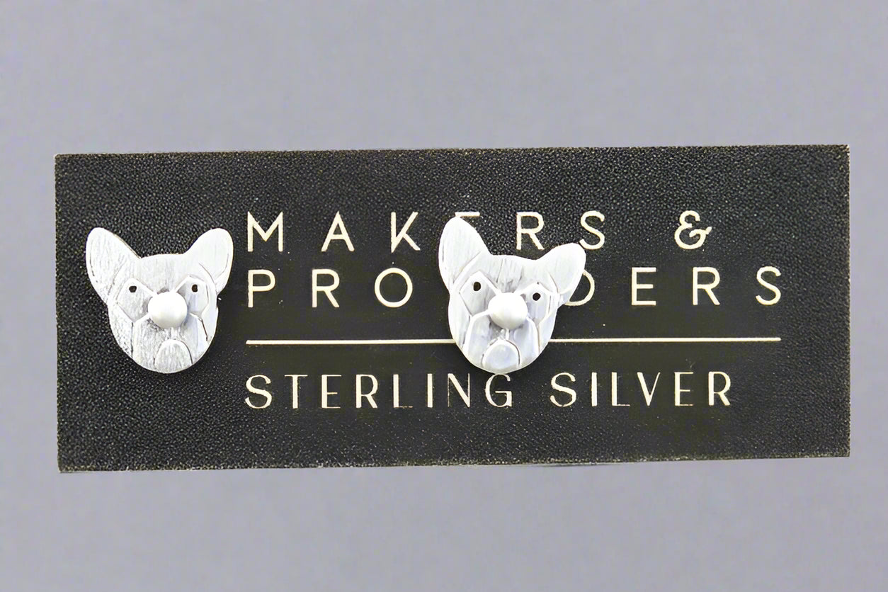 Sterling Silver French Bulldog Face Stud Earrings - Cute & Trendy Dog Lover Jewelry for Everyday Wear & Gifts