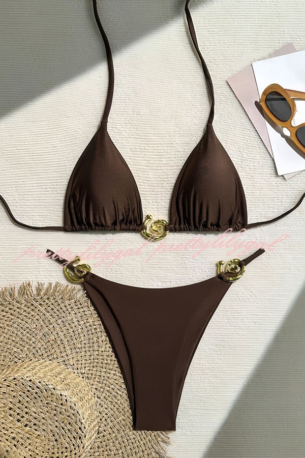 Sexy Halterneck Lace Up Metallic Stretch Bikini Set - Two Piece Swimsuit for Women | Perfect for Beach Vacation, Pool Party & Summer Getaway