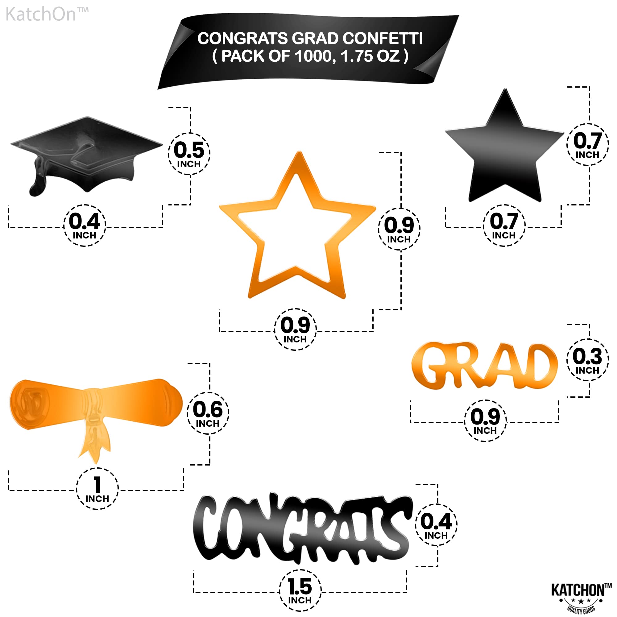 KatchOn 2025 Graduation Confetti - 1000 Pack Orange & Black | Class of 2025 Graduation Party Decorations, Commencement Celebration Supplies for High School & College Graduates