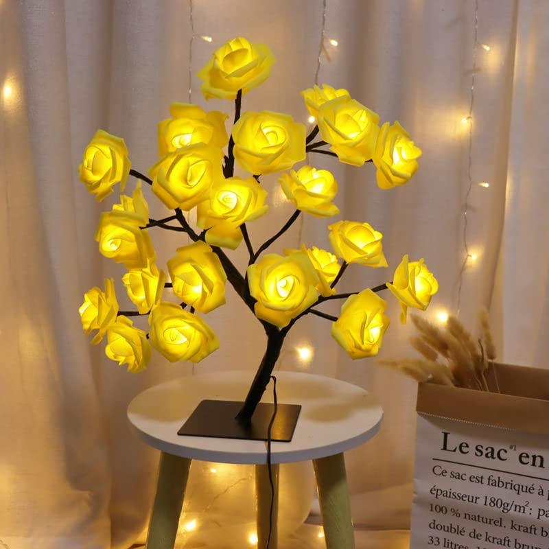 SIGEYI Rose Tree Lamp - LED Flower Table Light for Bedroom, Wedding, Valentine's Day Decor | Romantic Night Light for Women & Girls | Perfect Gift for Home, Party, Anniversary (Yellow)