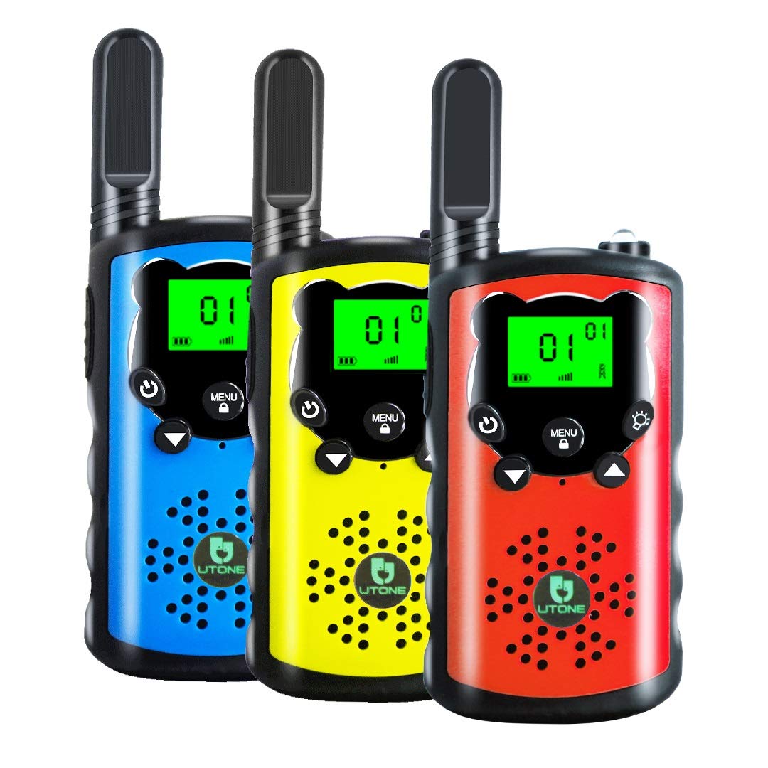 TOWOLD 3 Pack Kids Walkie Talkies - 22 Channel 2 Way Radios for Boys & Girls Ages 4-8, Outdoor Adventure Toys, Birthday Gifts for Camping, Hiking and Backyard Play (Orange, Blue, Yellow)