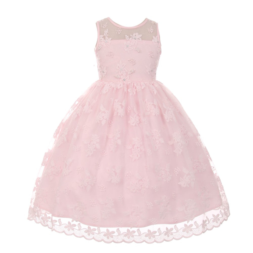 Elegant Pink Lace Pearl Embellished Junior Bridesmaid Dress for Girls Size 8-12 | Perfect for Easter, Weddings & Special Occasions