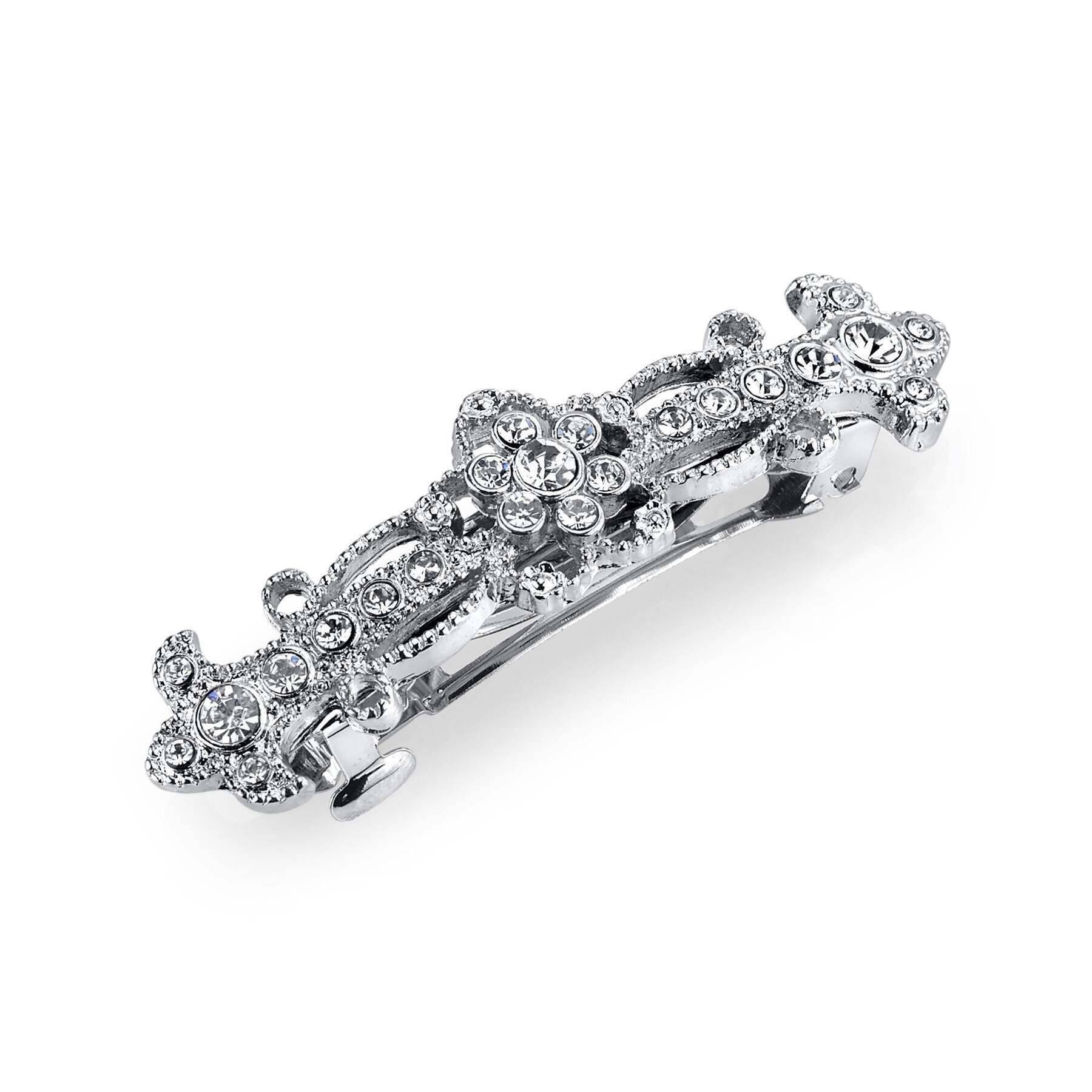 1928 Bridal Fleur De Cristal Crystal Hair Barrette - Elegant Wedding Hair Accessory for Brides, Bridesmaids & Special Occasions