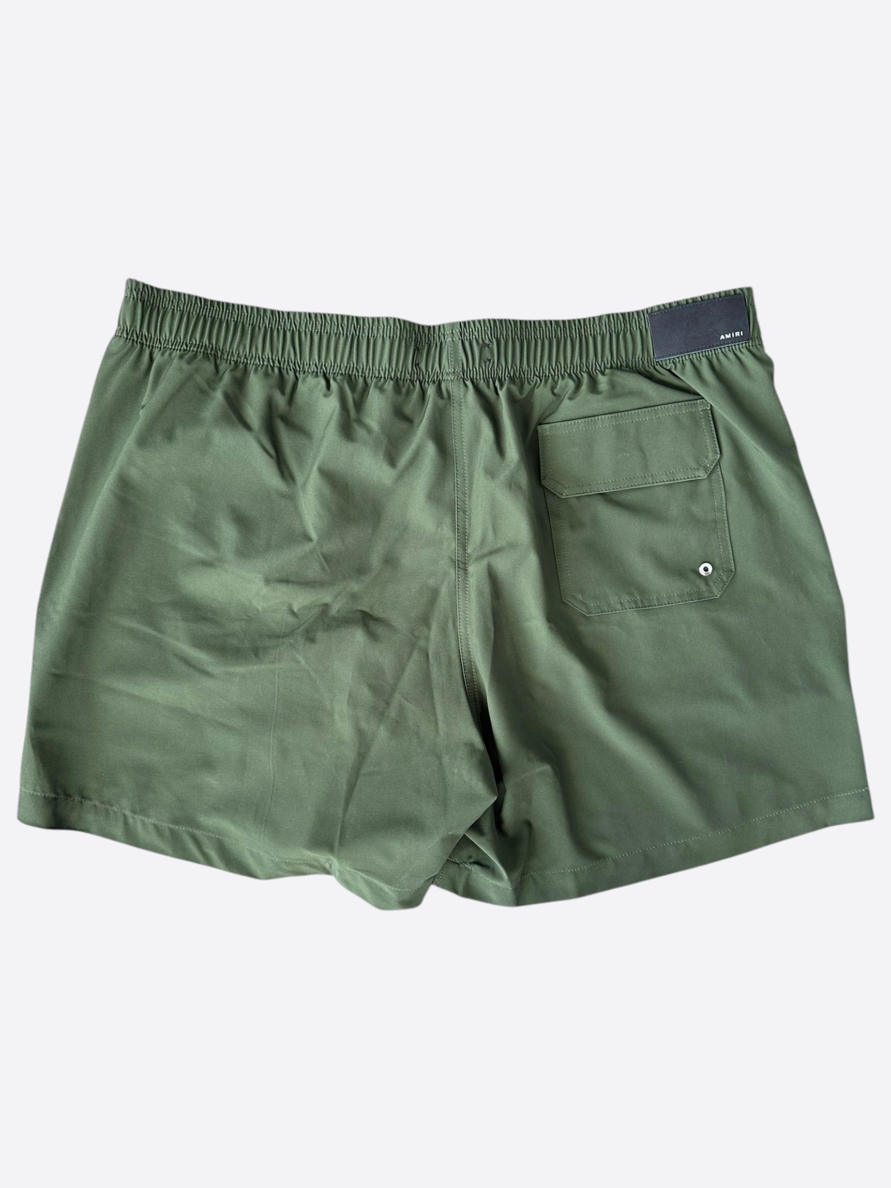 Amiri Men's Military Green & White Core Logo Swim Shorts - Quick-Dry, Comfortable Swimwear for Beach, Pool & Summer Vacations
