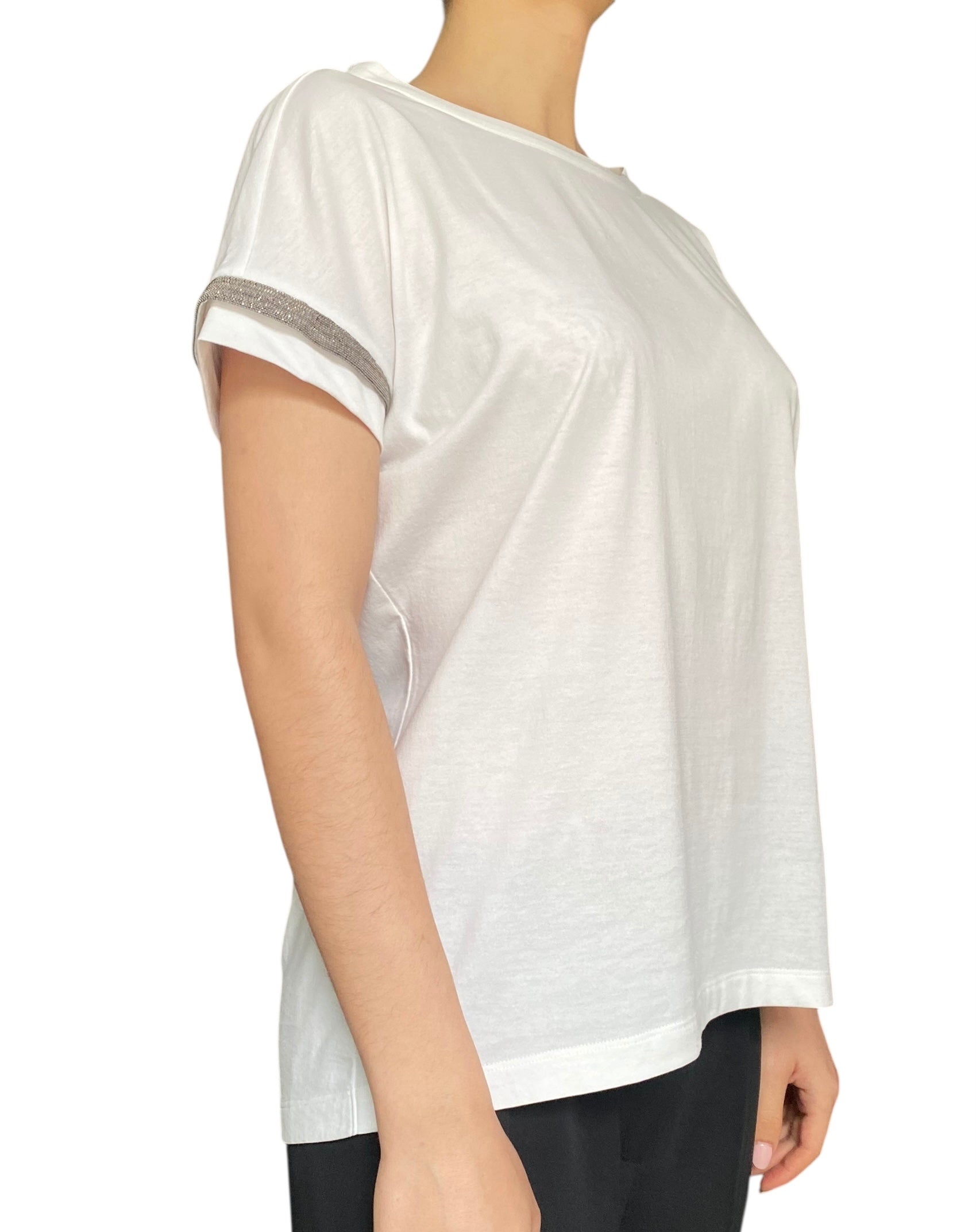 Brunello Cucinelli White Monili Tee - Women's Short Sleeve Cotton T-Shirt Size S (US 6) - Perfect for Casual Wear, Office Outfits & Summer Styling