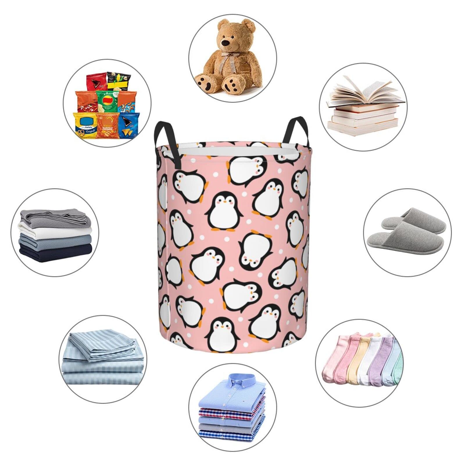 Waterproof Pink Polka Dot Collapsible Laundry Basket with Handles - Large Fabric Hamper for Clothes, Toys & Bathroom Storage - Perfect for Laundry Room, Dorm, Nursery & Bedroom Organization