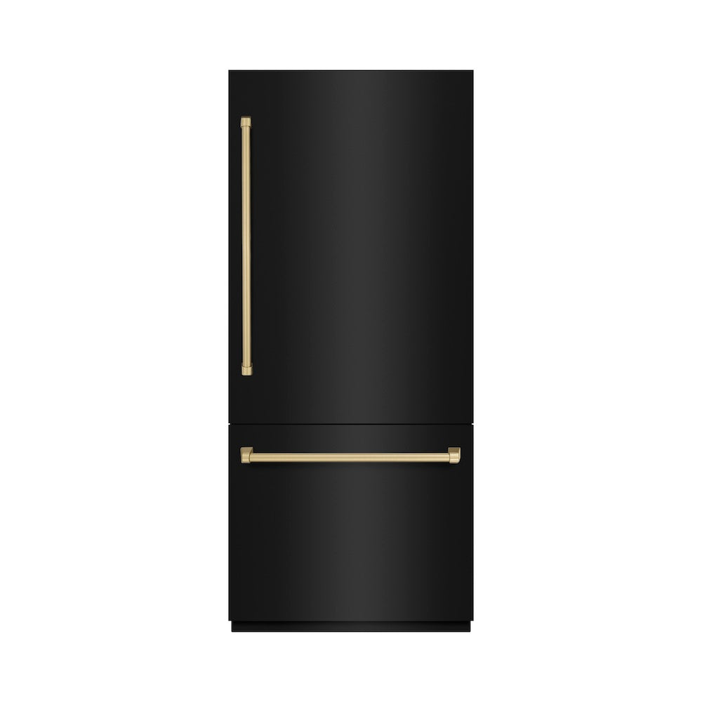 ZLINE Autograph Edition 36 Inch Built-In Bottom Freezer Refrigerator - 19.8 cu.ft Capacity, Black Stainless Steel with Champagne Bronze Accents, Water Dispenser & Ice Maker - Perfect for Modern Kitchens & Open Concept Homes (Model RBITZ BS 36 CB)