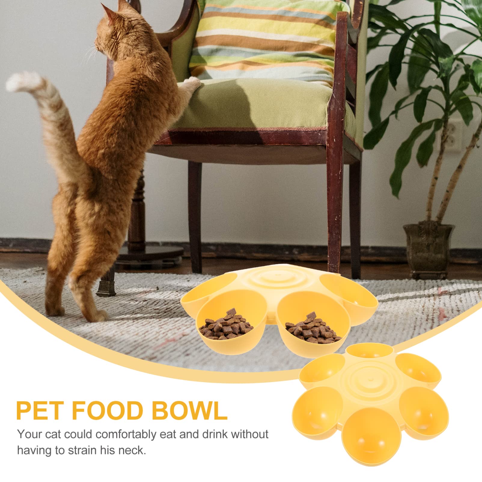Slow Feeder Cat Bowl - Flower Petal Shaped Pet Food & Water Dish for Kittens, Puppies & Small Dogs - Anti-Gulping Design for Healthy Digestion - Perfect for Mealtime Fun & Portion Control (Yellow)