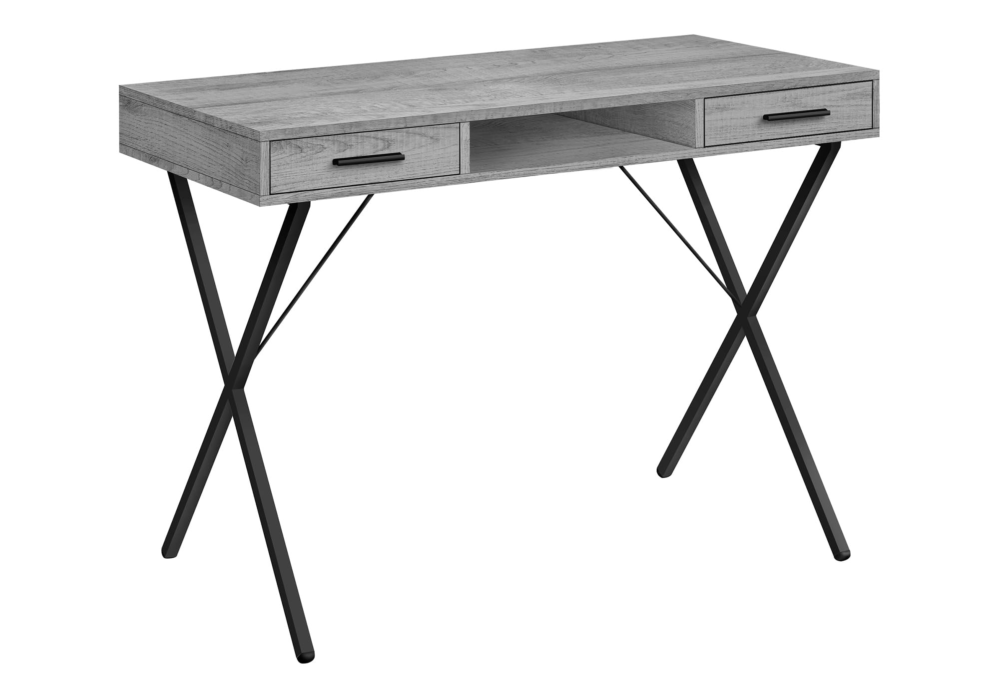 Monarch Specialties 7792 42-inch Computer Desk with Storage Drawers - Modern Home Office Desk for Laptop & Work, Left/Right Setup, Metal Frame & Laminate Surface in Grey/Black - Perfect for Small Spaces & Remote Work