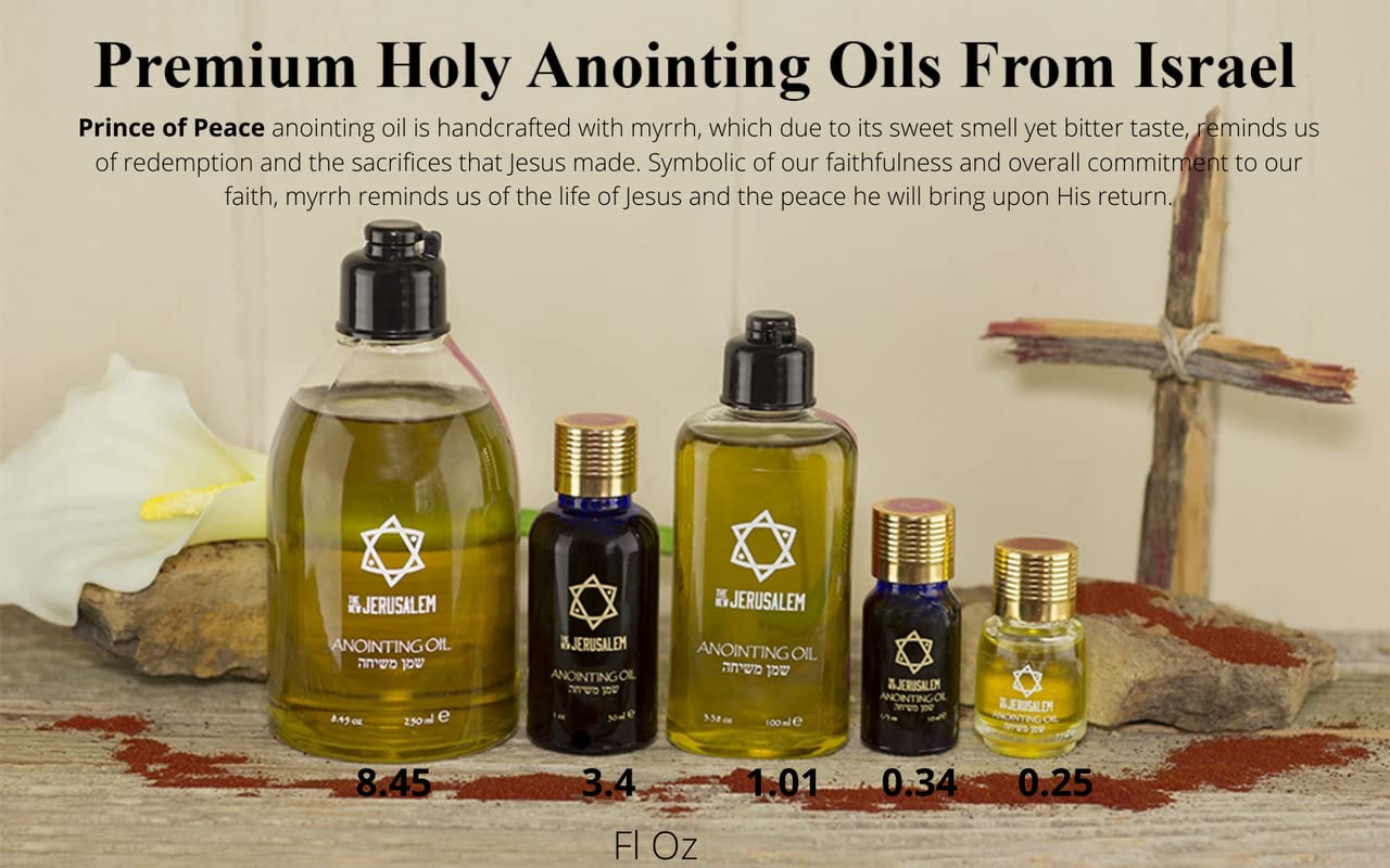 Prince of Peace Anointing Oil from Jerusalem - 8.45 Fl Oz Holy Spiritual Oil Handmade with Natural Ingredients - Blessed for Religious Ceremonies, Wedding Anointing & Spiritual Healing - Perfect for Prayer, Worship & Sacred Rituals