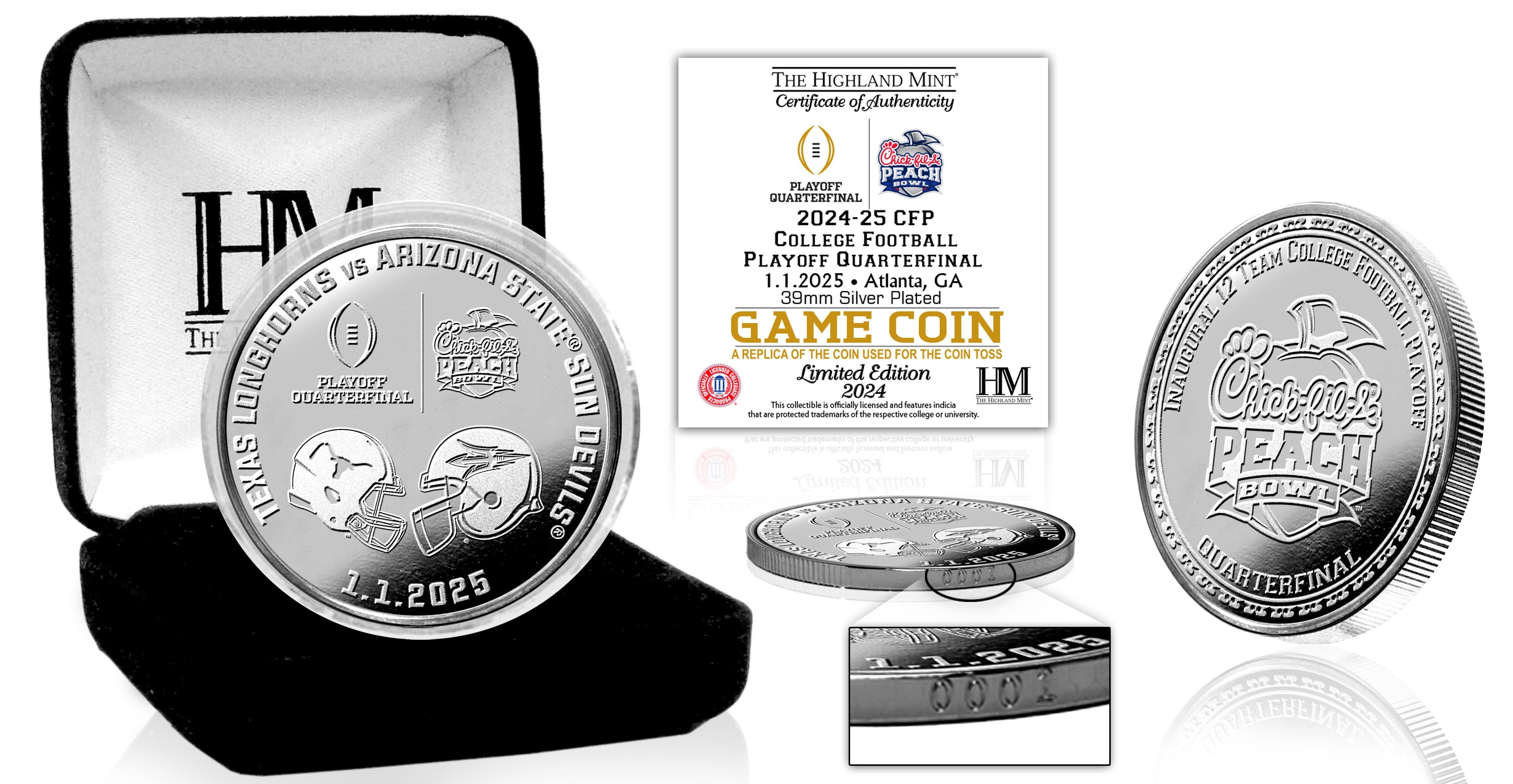 2024 Peach Bowl CFP Quarterfinal Silver Commemorative Coin - Collectible NCAA Football Championship Memorabilia for Fans & Sports Enthusiasts