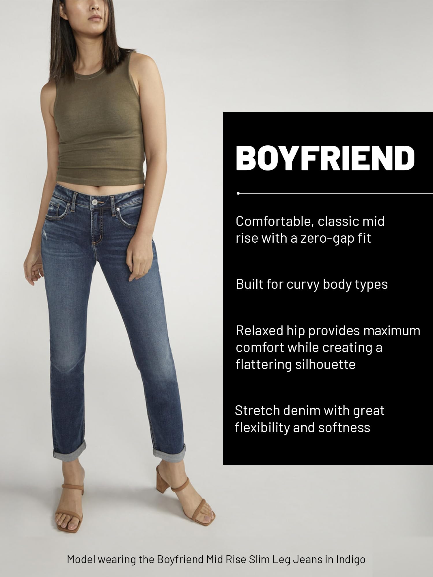 Silver Jeans Co. Women's Boyfriend Mid Rise Slim Leg Jeans - Comfortable Stretch Denim Pants for Casual Wear & Everyday Outfits | Perfect for Work, Weekend & Date Nights