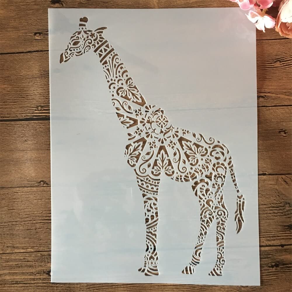 35x26cm Large Mandala Giraffe Reusable Painting Stencils for DIY Crafts, Wall Art & Home Decor | Perfect for Canvas Painting, Furniture Upcycling & Kids' Room Decoration